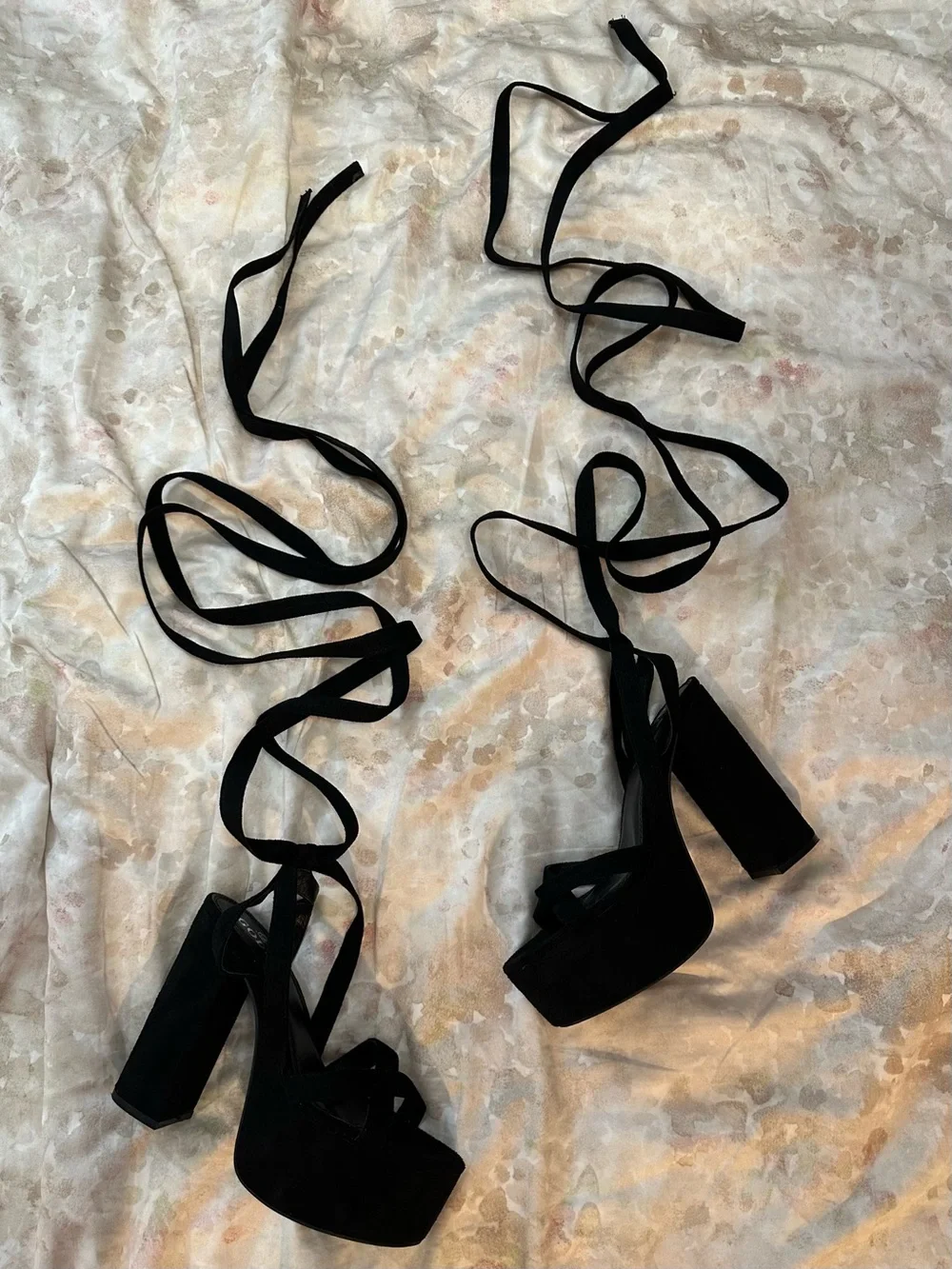 Dolls Kill Black Lace-Up Platform Block Heel Sandals
